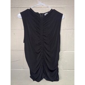 Calvin Klein Womens XL Black Ruched Sleeveless Shell Top High Neck Back Zip CK